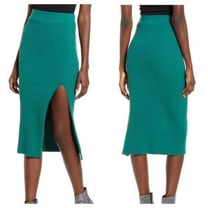 Leith‎ Green Ribbed Side Slit Skirt